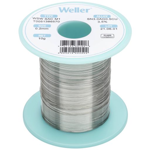 Weller T0051386570 Forrasztóón, ólommentes Tekercs, Ólommentes Sn3,0Ag0,5Cu 10 g 0.20 mm