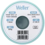   Weller T0051386699 Forrasztóón, ólommentes Tekercs, Ólommentes Sn3,0Ag0,5Cu 500 g 1.60 mm