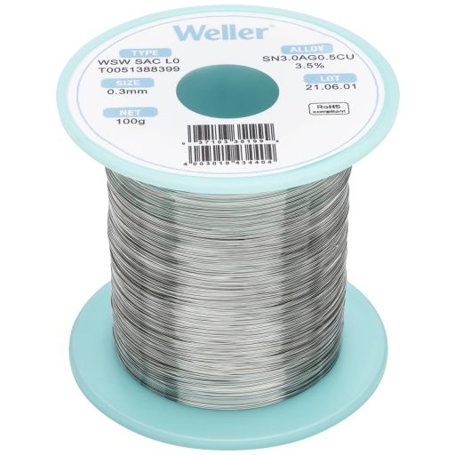 Weller T0051388399 Forrasztóón, ólommentes Tekercs, Ólommentes Sn3,0Ag0,5Cu 100 g 0.30 mm