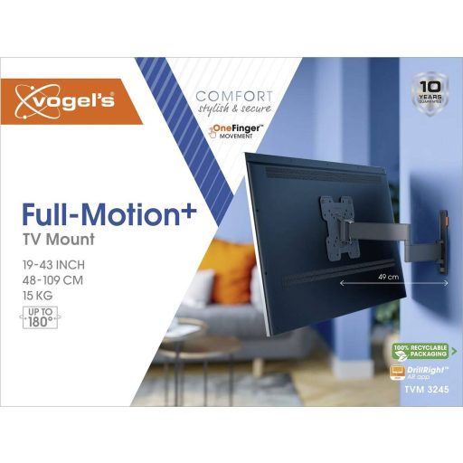 Vogels TVM 3245 TV fali tartó 48,3 cm (19) - 109,2 cm (43) Csuklóval mozgatható, Dönthető