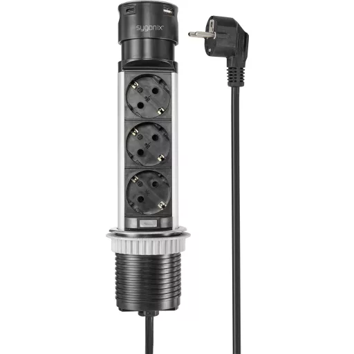 Sygonix SY-4997104 Elosztó torony Fekete, Nemesacél Védőérintkezős 1 db