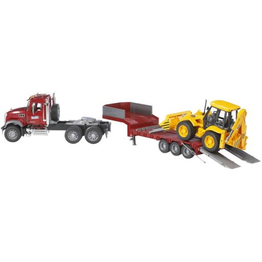 bruder Bruder MACK Gránit teherautó alacsony rakodógéppel és JCB 4CX kotró -rakodóval
