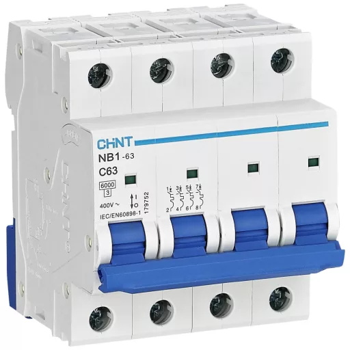 Chint 179752 NB1-63 4P C63 6kA DB Vezeték védőkapcsoló 4 pólusú 63 A 240 V, 415 V
