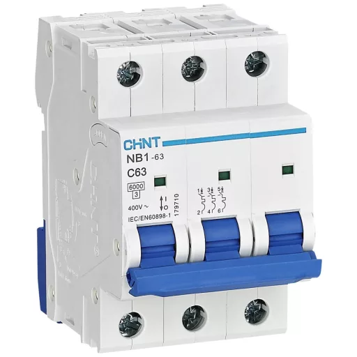 Chint 179710 NB1-63 3P C63 6kA DB Vezeték védőkapcsoló 3 pólusú 63 A 240 V, 415 V