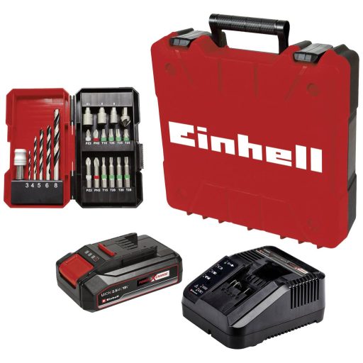 Einhell TE-CD 18/2 Li-i +22 (1x2,5 Ah) 2 sebességfokozat-Akkus ütvefúró-csavarozó 22 részes tartozék készlettel, Töltővel, akkuval
