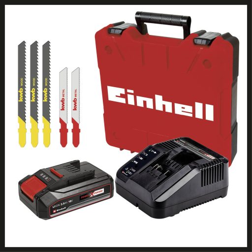 Einhell TC-JS 18 Li (1x2,5 Ah) Akkus beszúrú fűrész 4321228 Hordtáskával, Töltővel, akkuval 18 V 2.5 Ah