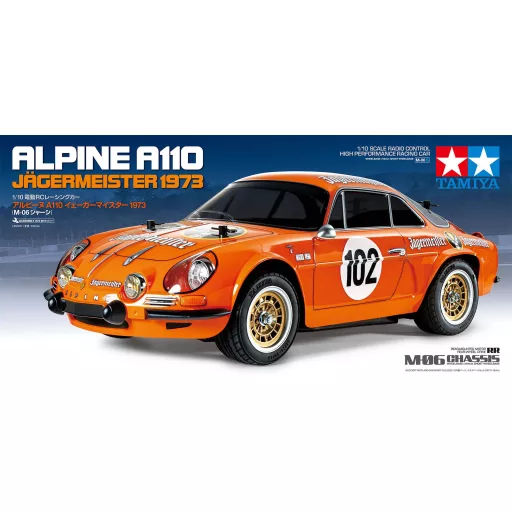 Tamiya 1:10 RC modellautó Elektro Versenyautó Renault Alpine 110 Jägermeister Narancs Brushed építőkészlet