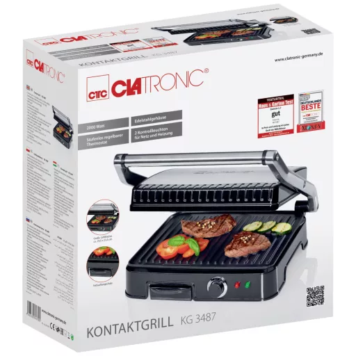 Clatronic KG 3487 Kontakt grill Elektromos Fekete, Nemesacél