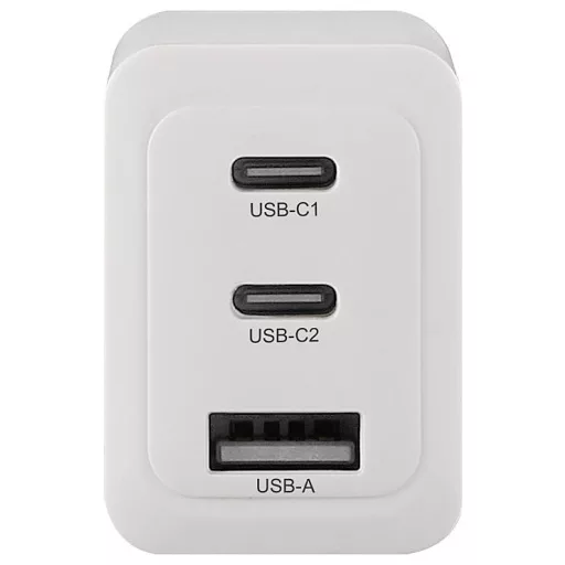 VOLTCRAFT UC-2C1A65W01 USB-s töltőkészülék 65 W 1x USB-A, 2x USB-C® Fast Charge, Power Delivery 3.0 Fehér Beltér GaN