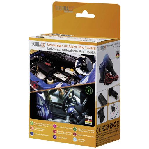 Technaxx TX-168 Autós riasztóberendezés Távirányítóval, Beltér felügyelet, beépített LED (villogó), Beépített akku, Hordozhatóan használható, Pánikriasztási