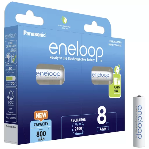 Mikroakku készlet NiMH 800 mAh 1,2 V 8 db, Panasonic eneloop HR03