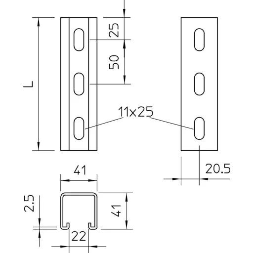 OBO Bettermann 6479682 Profilsínek (H x Sz x Ma) 300 x 41 x 41 mm Szürke 1 db