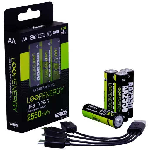 USB-ről tölthető ceruzaakku 1,5V 1700 mAh Li-Ion, USB-C, 4 db, Verico LoopEnergy