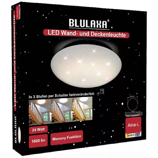 Blulaxa 49144 Aina-L Stars LED-es mennyezeti lámpa, LED-es fali lámpa LED Fixen beépített LED-es 24 W Fehér