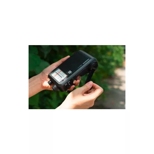 Sangean MMR-77 Kültéri rádió URH, AM Vészhelyzeti rádió Kézi kurbli, Fröccsenő víz ellen védett, Zseblámpa, Újratölthető Fekete