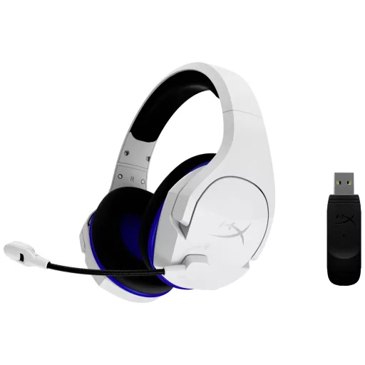 HyperX Cloud Stinger Core Over Ear headset Rádiójel vezérlésű Stereo Fehér, Kék Hangerő szabályozás, Mikrofon némítás Gamer