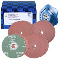   PFERD TOOLS 42098001 COMBICLICK szálas tárcsakészlet korund Ø125mm A36, 60, 80, 120 CC-H-GT alátéttel univerzális alkalmazásokhoz Ø 125 mm
