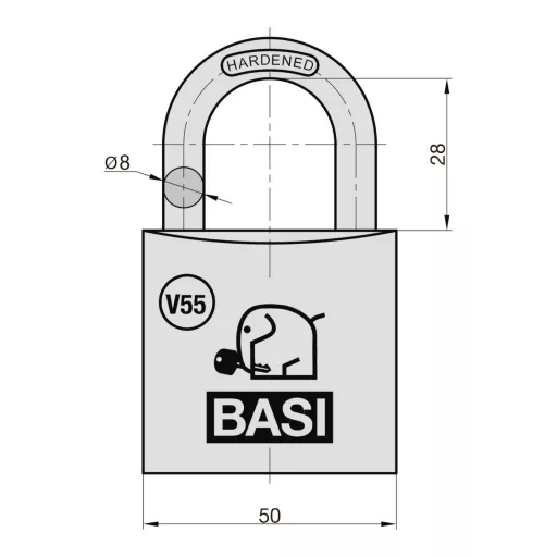 Basi VB5090-0050 Függő lakat 50 mm Különböző időben záródó Kulcsos zár