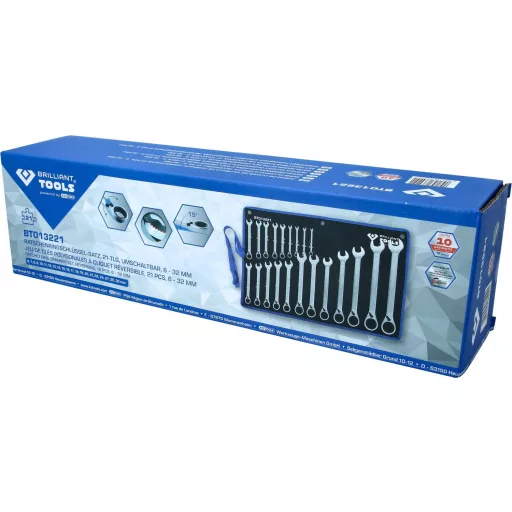 Brilliant Tools BT013221 BT013221 Gyűrűs-racsnis kulcs készlet Kulcsszélesség (metrikus) 8 - 53 mm