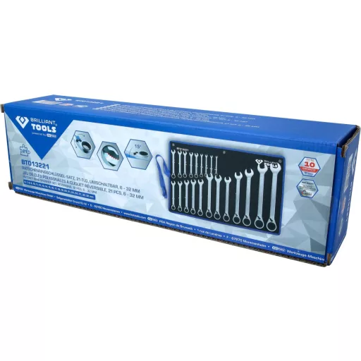 Brilliant Tools BT013221 BT013221 Gyűrűs-racsnis kulcs készlet Kulcsszélesség (metrikus) 8 - 53 mm