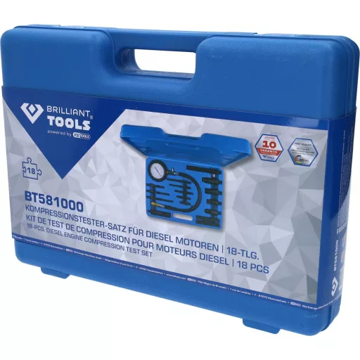 Brilliant Tools BT581000 Kompressziós teszter készlet dízelmotorokhoz, 18 db