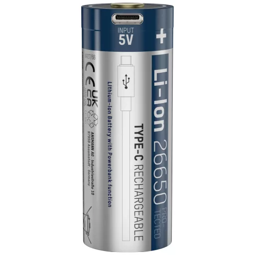 Ansmann 26650 USB-C USB-C® akku 26650 Lítiumion 3.6 V 5100 mAh 1 db