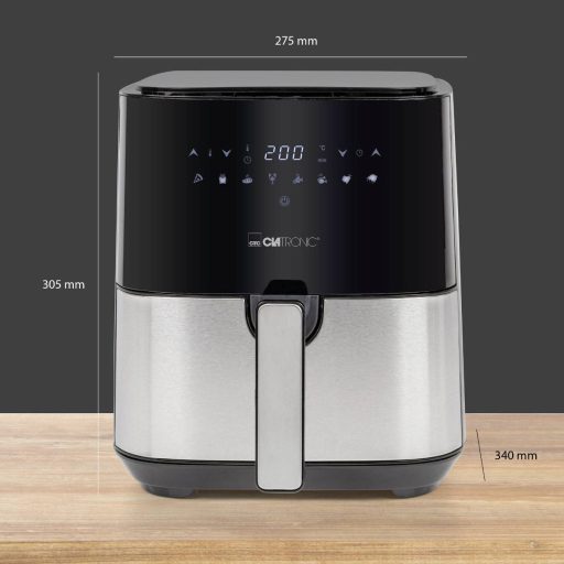 Clatronic FR 3782 H Forrólevegős fritőz 5.0 l 1450 W Keringető funkcióval Nemesacél, Fekete