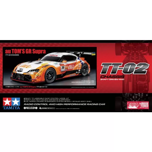 Tamiya 1:10 RC modellautó 1:10 RC au TOM's GR Supra TT-02 4WD TT-02