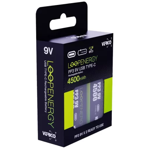 9 V-os akku Verico LoopEnergy USB-C Lítiumion 7.4 V 500 mAh 2 db