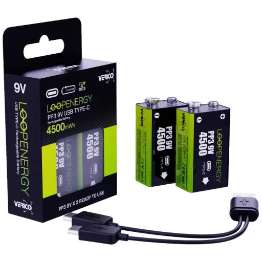 9 V-os akku Verico LoopEnergy USB-C Lítiumion 7.4 V 500 mAh 2 db