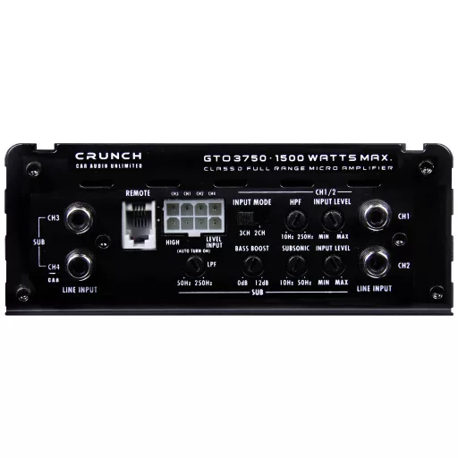 Crunch GTO3750 2 csatornás végfok 1000 W Hangerő-/basszus-/magasság szabályozás Alkalmas (autómárka): Universal