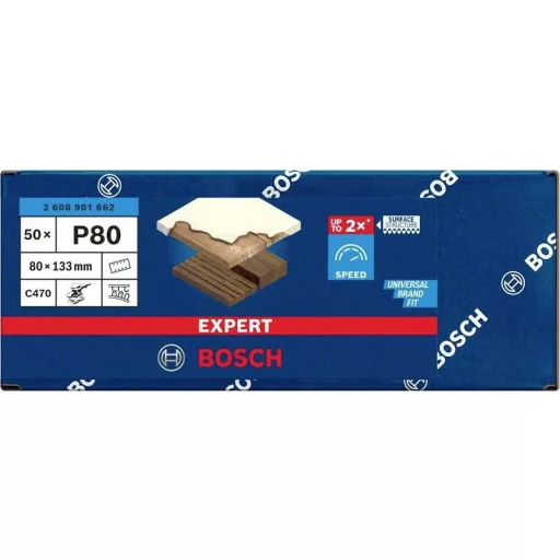 Bosch Accessories 2608901662 Csiszolópapír rezgő csiszolóhoz Szemcsézet 80 (H x Sz) 133 mm x 80 mm 50 db