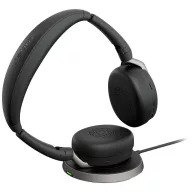   Jabra Evolve2 65 Flex Link380a UC + Ladepad On Ear headset Bluetooth® Stereo Fekete Noise Cancelling Headset, Mikrofon némítás, Hangerő szabályozás, Indukció,