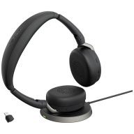   Jabra Evolve2 65 Flex Link380c UC + pad On Ear headset Bluetooth® Stereo Fekete Noise Cancelling Headset, Mikrofon némítás, Hangerő szabályozás, Indukció,