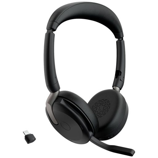Jabra Evolve2 65 Flex Link380c UC + pad On Ear headset Bluetooth® Stereo Fekete Noise Cancelling Headset, Mikrofon némítás, Hangerő szabályozás, Indukció,