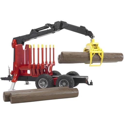 bruder Bruder szállító pótkocsi rakodódaruval, 4 fatörzsrel és fa markolóval
