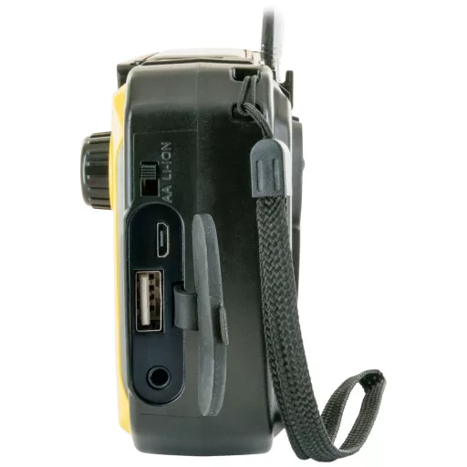 Schwaiger Kültéri rádió URH, AM, FM Kézi kurbli, Napelem, Fröccsenő víz ellen védett, ütésálló, Zseblámpa Sárga, Fekete