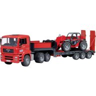   bruder MAN TGA mélybölcsős teherautó Manitou teleszkópos rakodóval Kész modell Építkezésnél használt jármű modell