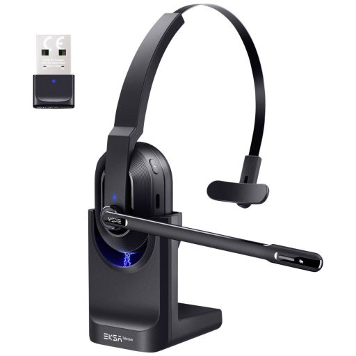 EKSA H5 On Ear headset Bluetooth® Fekete mikrofon zajelnyomás, Noise Cancelling Headset, Bluetooth®-bázisállomással, Töltő- dokkoló állomással, Mikrofon