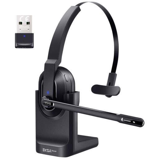 EKSA H5 On Ear headset Bluetooth® Fekete mikrofon zajelnyomás, Noise Cancelling Headset, Bluetooth®-bázisállomással, Töltő- dokkoló állomással, Mikrofon