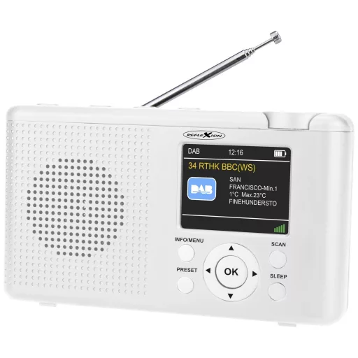 Reflexion TRA23DAB/WH Asztali rádió DAB+, DAB, URH DAB+, URH Újratölthető Fehér