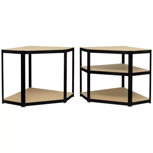 TOOLCRAFT TO-8701224 Raktári polc sarokmodul 175 kg (Sz x Ma x Mé) 700 x 1800 x 700 mm Fém (por bevonattal), MDF lap Galvanikusan cinkezett Fekete (matt) Fém