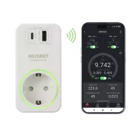   VOLTCRAFT SEM6503 Energiafogyasztás mérő USB csatlakozó, USB mérés (töltő teljesítmény), Rádiójel vezérlésű dugaszoló aljzat, Adatexport, Adatgyűjtő funkció,