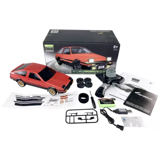 Amewi 1:18 RC modellautó Elektro Közúti modell AE86 Sprinter Trueno Scale Drift Piros Brushed 2WD RtR 2,4 GHz Akkuval és töltőkábellel