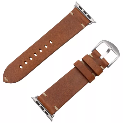 JT Berlin Watchband Alex II Vintage Karpánt 42 mm, 44 mm, 45 mm, 46 mm M Barna, Ezüst Watch Series 1, Watch Series 2, Watch Series 3, Watch Series 4, Watch