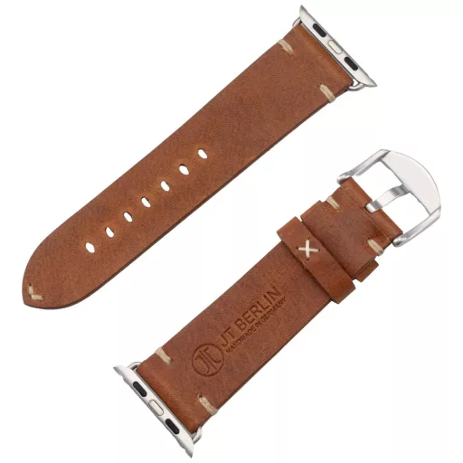 JT Berlin Watchband Alex II Vintage Karpánt 42 mm, 44 mm, 45 mm, 46 mm M Barna, Ezüst Watch Series 1, Watch Series 2, Watch Series 3, Watch Series 4, Watch