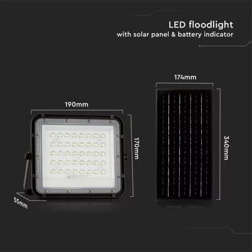 V-TAC VT-80W 7824 LED-es fényszóró, Napelem modul 19 W Semleges fehér Fekete