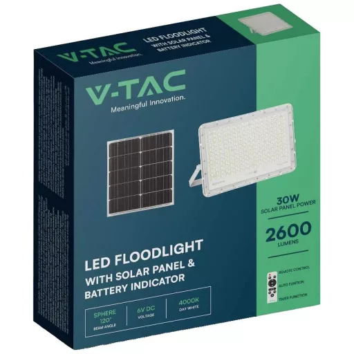 V-TAC VT-240W-W 7847 LED-es fényszóró, Napelem modul 30 W Hidegfehér Fehér