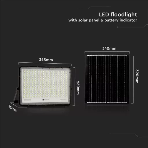 V-TAC VT-240W 7829 LED-es fényszóró, Napelem modul 30 W Hidegfehér Fekete