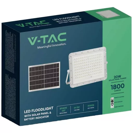 V-TAC VT-180W-W 7845 LED-es fényszóró, Napelem modul 20 W Hidegfehér Fehér